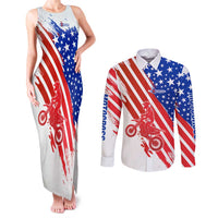 Custom Patriotic Motocross Couples Matching Tank Maxi Dress and Long Sleeve Button Shirt with American Flag - Wonder Print Shop