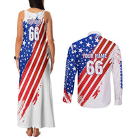 Custom Patriotic Motocross Couples Matching Tank Maxi Dress and Long Sleeve Button Shirt with American Flag - Wonder Print Shop