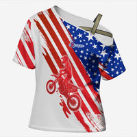 Custom Patriotic Motocross Cross Shoulder Shirt with American Flag - Wonder Print Shop