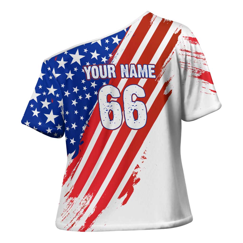 Custom Patriotic Motocross Cross Shoulder Shirt with American Flag - Wonder Print Shop