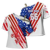 Custom Patriotic Motocross Cross Shoulder Shirt with American Flag - Wonder Print Shop