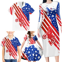 Custom Patriotic Motocross Family Matching Long Sleeve Bodycon Dress and Hawaiian Shirt with American Flag - Wonder Print Shop