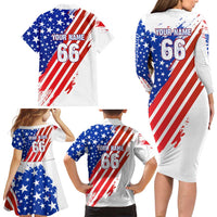 Custom Patriotic Motocross Family Matching Long Sleeve Bodycon Dress and Hawaiian Shirt with American Flag - Wonder Print Shop