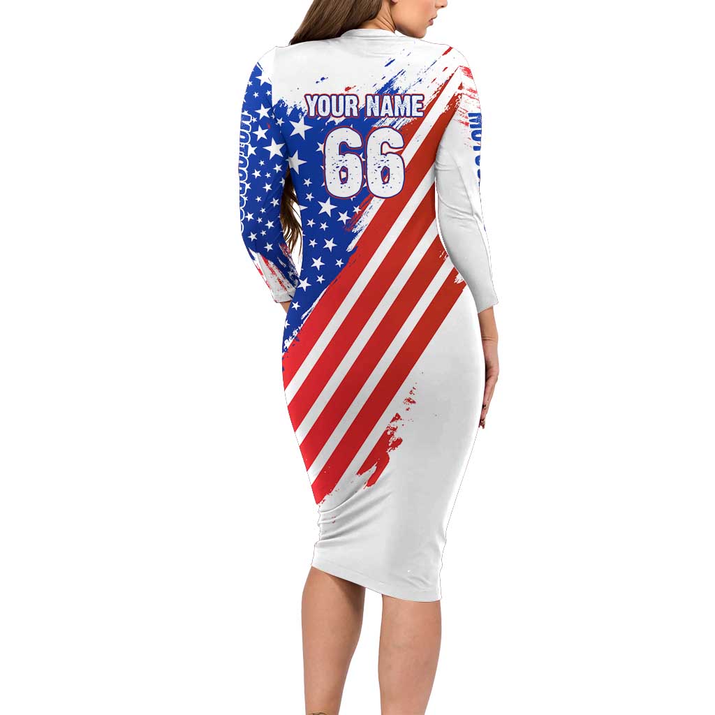 Custom Patriotic Motocross Family Matching Long Sleeve Bodycon Dress and Hawaiian Shirt with American Flag - Wonder Print Shop