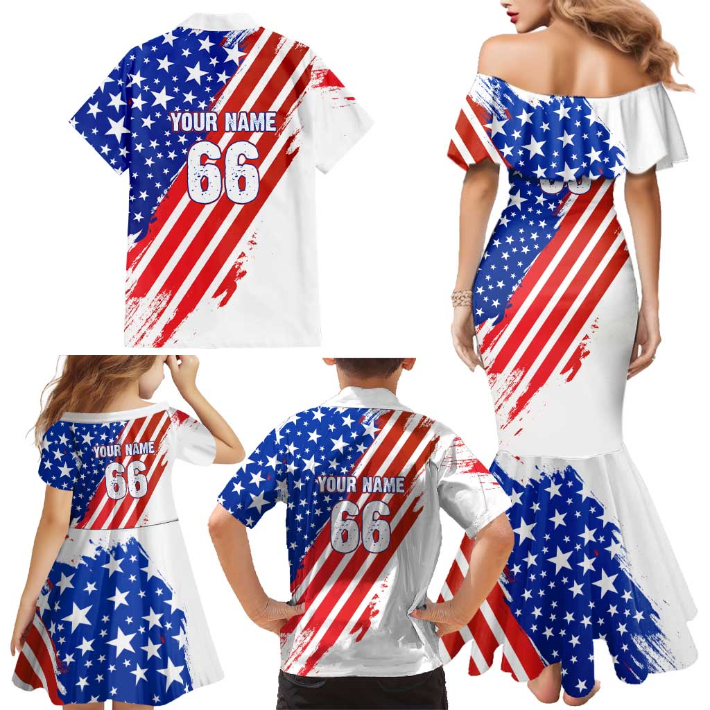 Custom Patriotic Motocross Family Matching Mermaid Dress and Hawaiian Shirt with American Flag - Wonder Print Shop