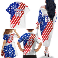 Custom Patriotic Motocross Family Matching Off The Shoulder Long Sleeve Dress and Hawaiian Shirt with American Flag - Wonder Print Shop