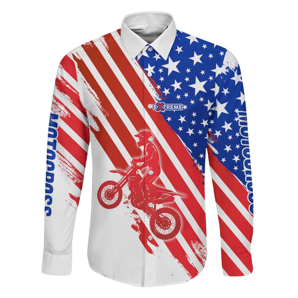 Custom Patriotic Motocross Family Matching Off The Shoulder Long Sleeve Dress and Hawaiian Shirt with American Flag - Wonder Print Shop