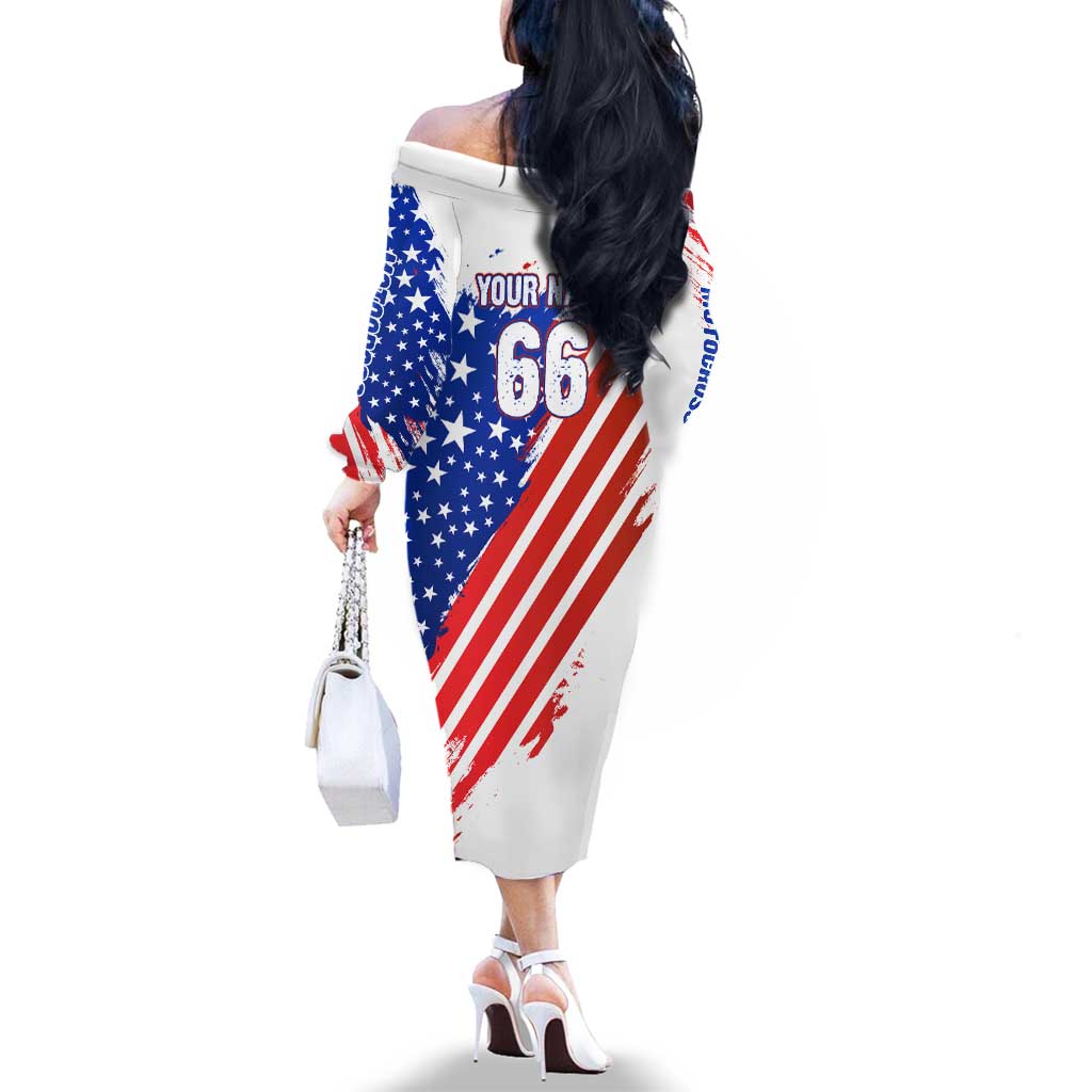 Custom Patriotic Motocross Family Matching Off The Shoulder Long Sleeve Dress and Hawaiian Shirt with American Flag - Wonder Print Shop