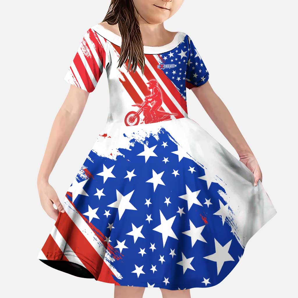 Custom Patriotic Motocross Family Matching Off Shoulder Maxi Dress and Hawaiian Shirt with American Flag - Wonder Print Shop