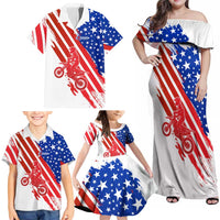 Custom Patriotic Motocross Family Matching Off Shoulder Maxi Dress and Hawaiian Shirt with American Flag - Wonder Print Shop