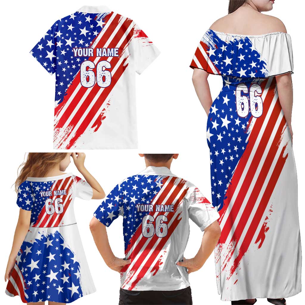 Custom Patriotic Motocross Family Matching Off Shoulder Maxi Dress and Hawaiian Shirt with American Flag - Wonder Print Shop
