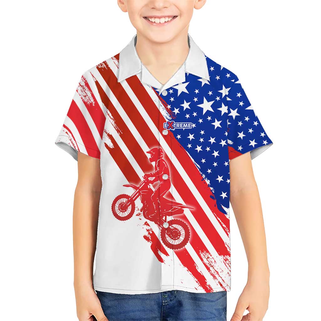Custom Patriotic Motocross Family Matching Off Shoulder Maxi Dress and Hawaiian Shirt with American Flag - Wonder Print Shop