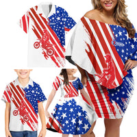 Custom Patriotic Motocross Family Matching Off Shoulder Short Dress and Hawaiian Shirt with American Flag - Wonder Print Shop