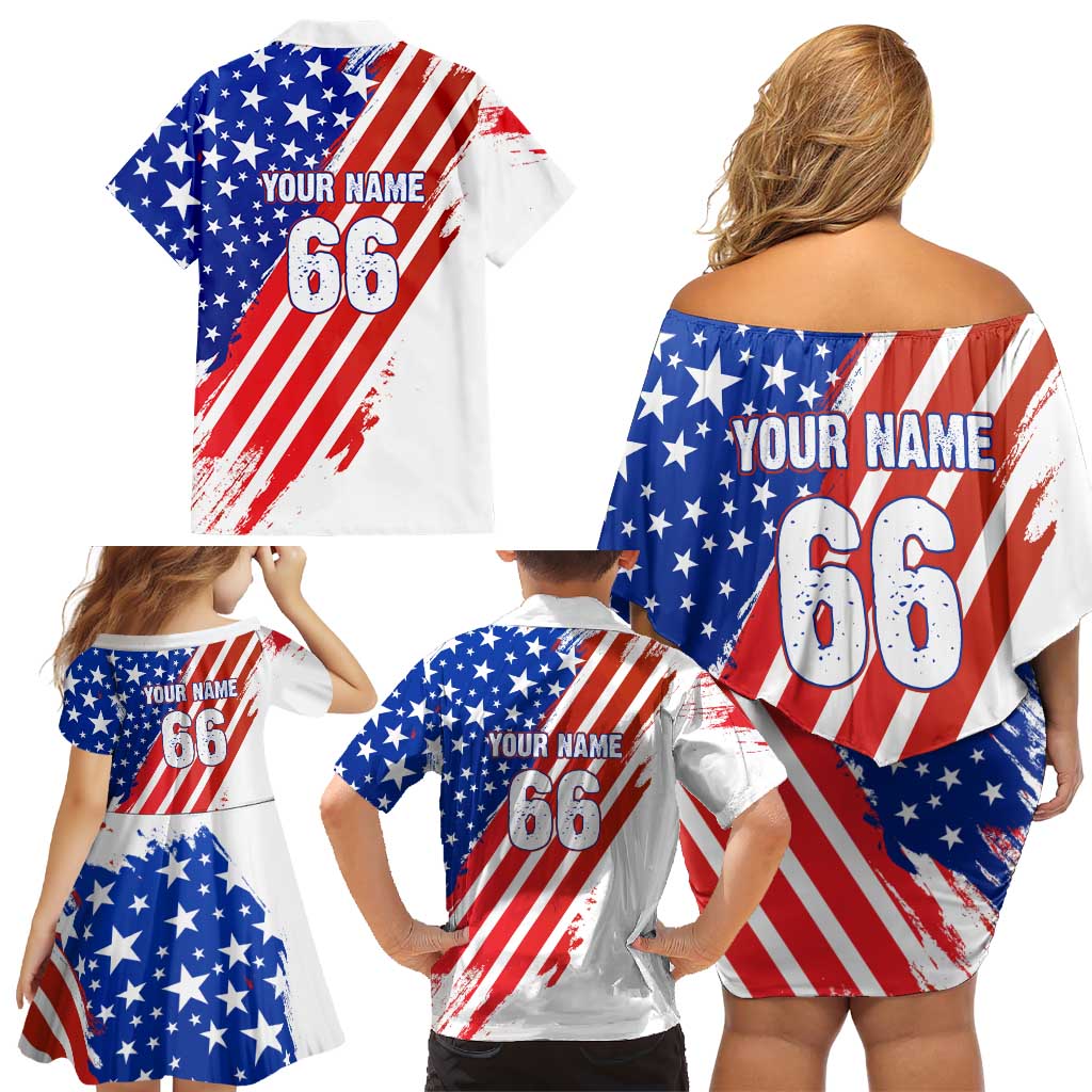 Custom Patriotic Motocross Family Matching Off Shoulder Short Dress and Hawaiian Shirt with American Flag - Wonder Print Shop