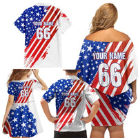 Custom Patriotic Motocross Family Matching Off Shoulder Short Dress and Hawaiian Shirt with American Flag - Wonder Print Shop