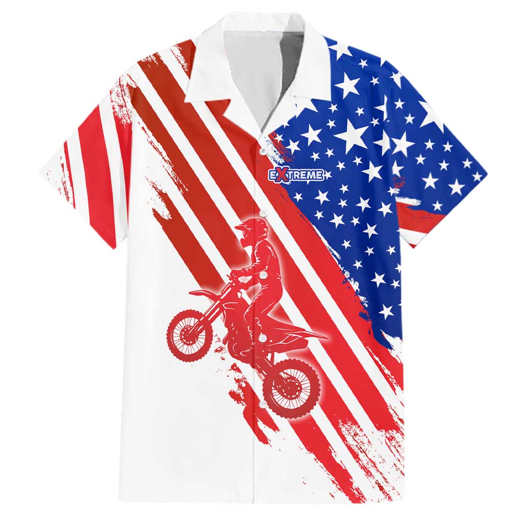 Custom Patriotic Motocross Family Matching Off Shoulder Short Dress and Hawaiian Shirt with American Flag - Wonder Print Shop