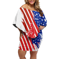 Custom Patriotic Motocross Family Matching Off Shoulder Short Dress and Hawaiian Shirt with American Flag - Wonder Print Shop