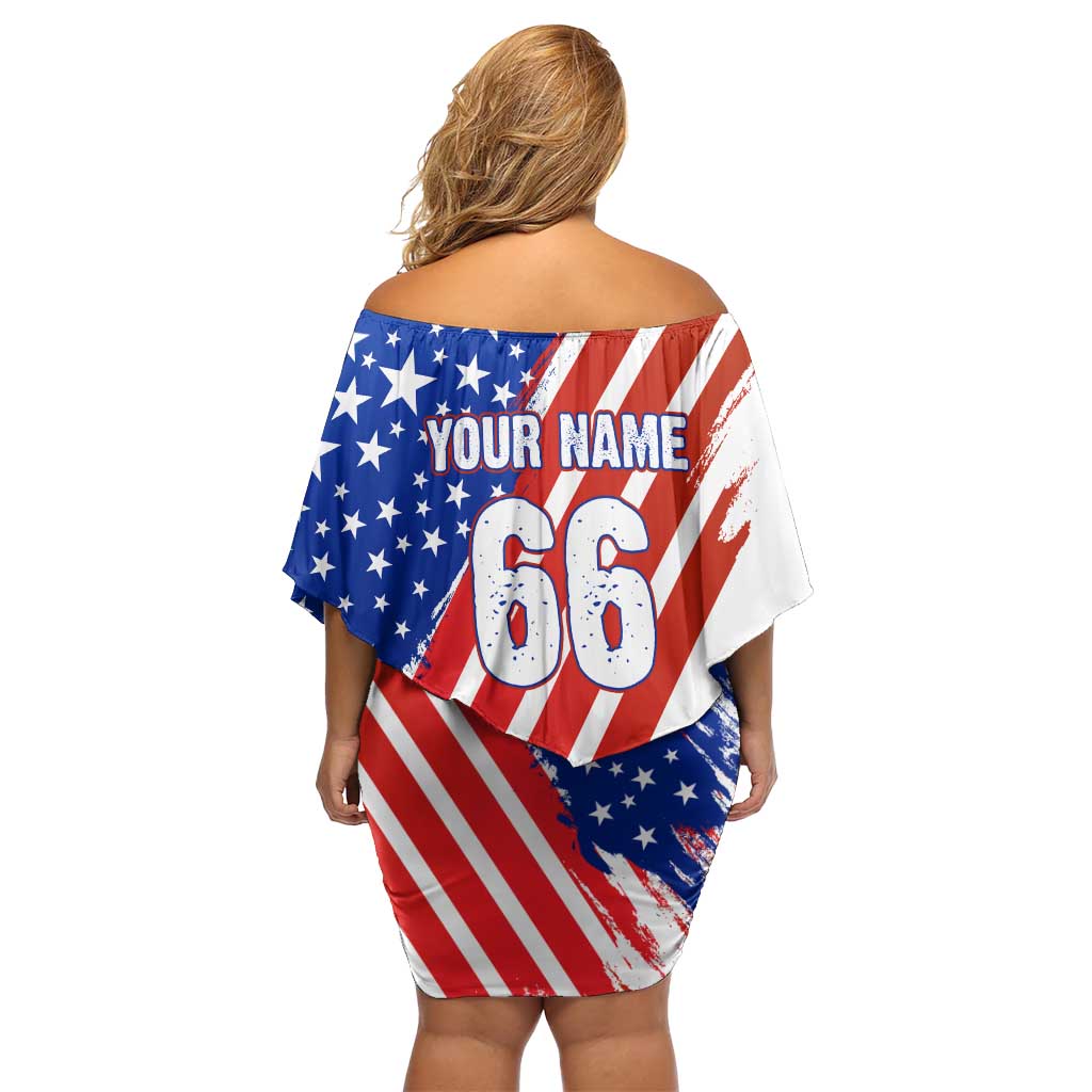 Custom Patriotic Motocross Family Matching Off Shoulder Short Dress and Hawaiian Shirt with American Flag - Wonder Print Shop