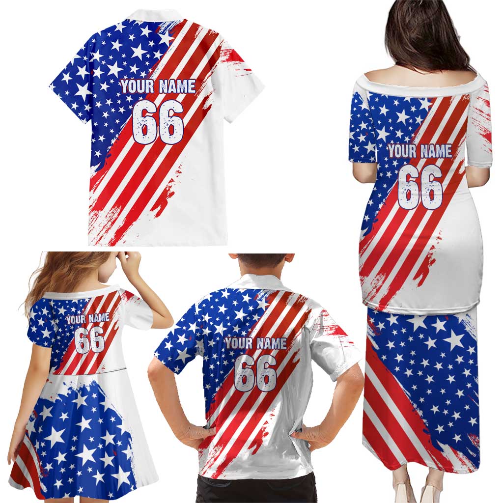 Custom Patriotic Motocross Family Matching Puletasi and Hawaiian Shirt with American Flag - Wonder Print Shop