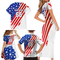 Custom Patriotic Motocross Family Matching Short Sleeve Bodycon Dress and Hawaiian Shirt with American Flag - Wonder Print Shop