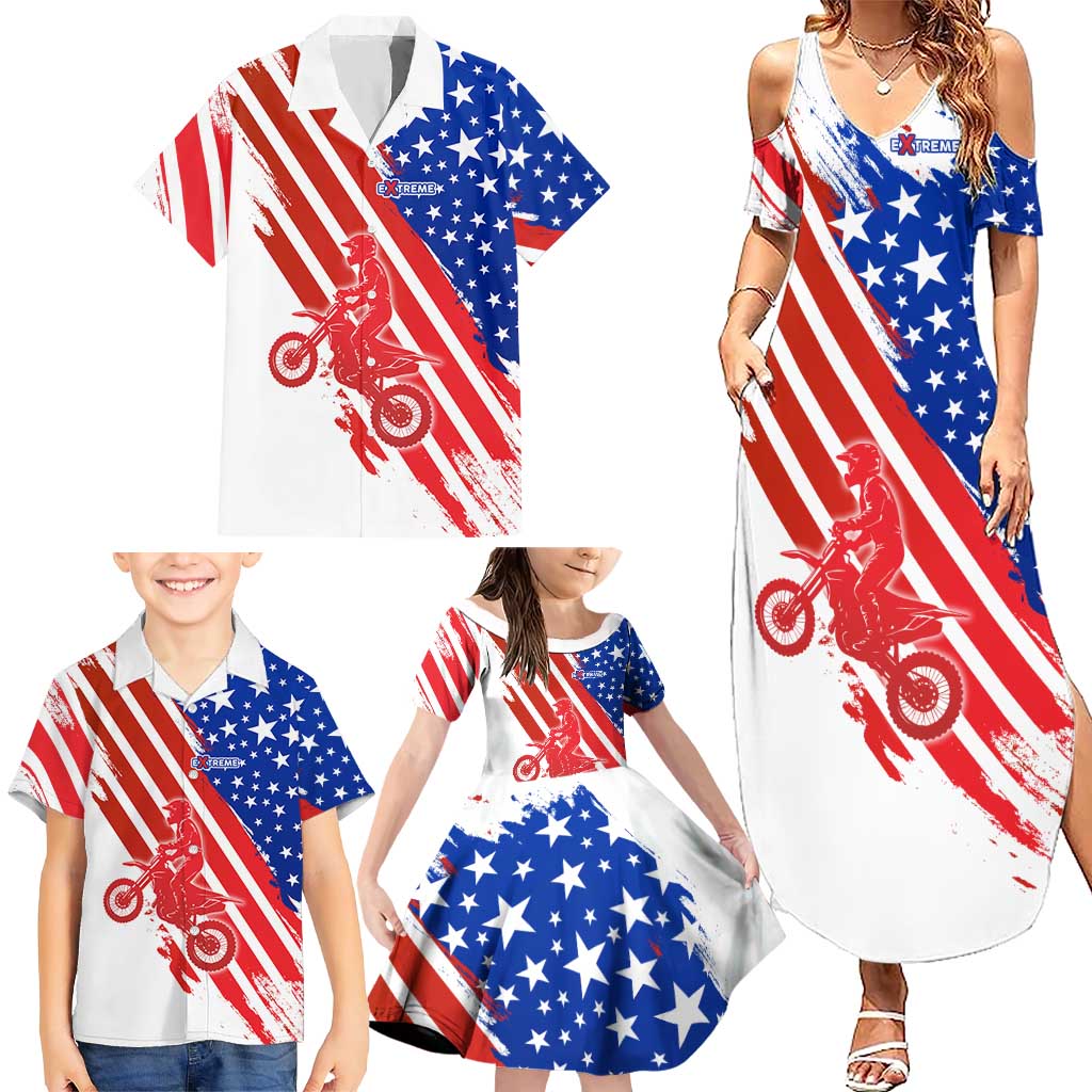 Custom Patriotic Motocross Family Matching Summer Maxi Dress and Hawaiian Shirt with American Flag - Wonder Print Shop