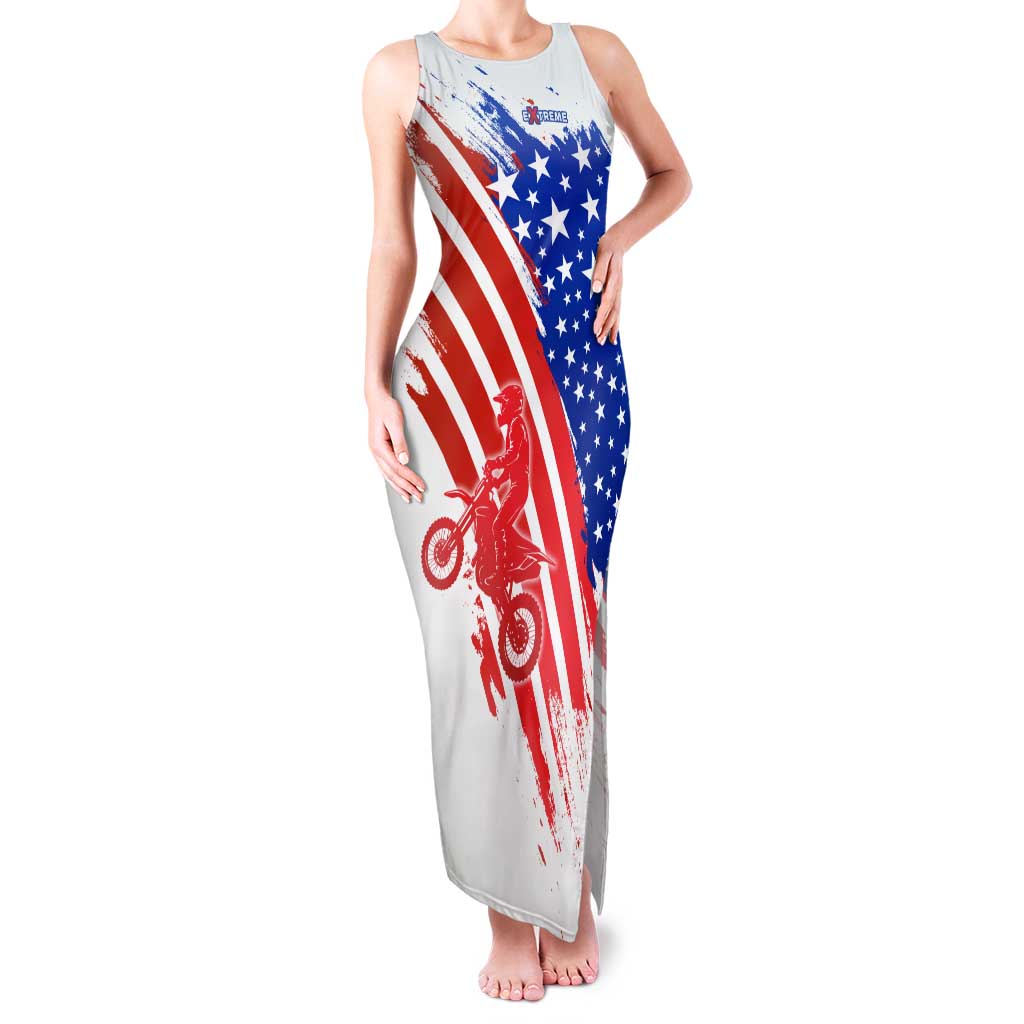 Custom Patriotic Motocross Family Matching Tank Maxi Dress and Hawaiian Shirt with American Flag - Wonder Print Shop