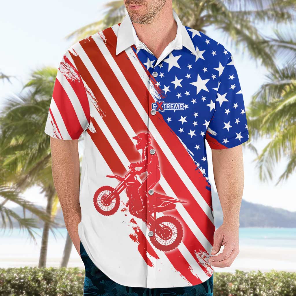 Custom Patriotic Motocross Hawaiian Shirt with American Flag - Wonder Print Shop