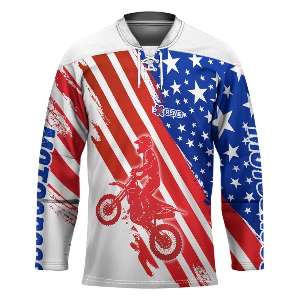 Custom Patriotic Motocross Hockey Jersey with American Flag - Wonder Print Shop