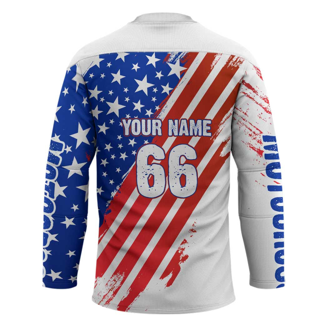 Custom Patriotic Motocross Hockey Jersey with American Flag - Wonder Print Shop