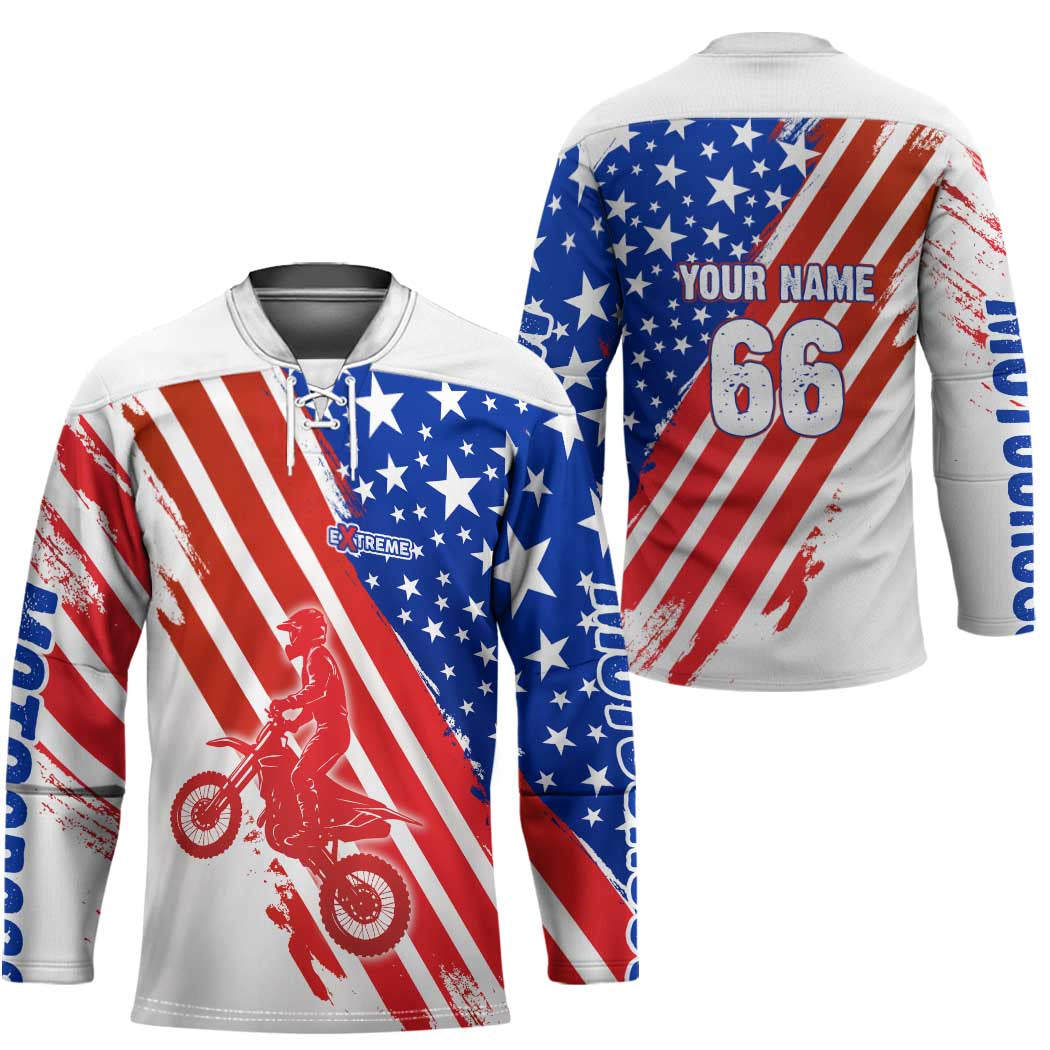 Custom Patriotic Motocross Hockey Jersey with American Flag - Wonder Print Shop
