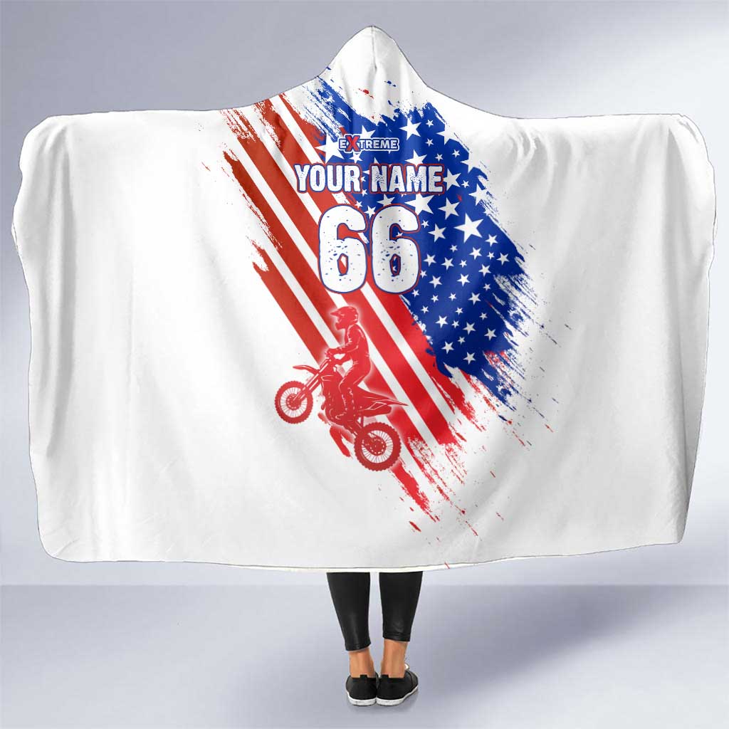 Custom Patriotic Motocross Hooded Blanket with American Flag - Wonder Print Shop