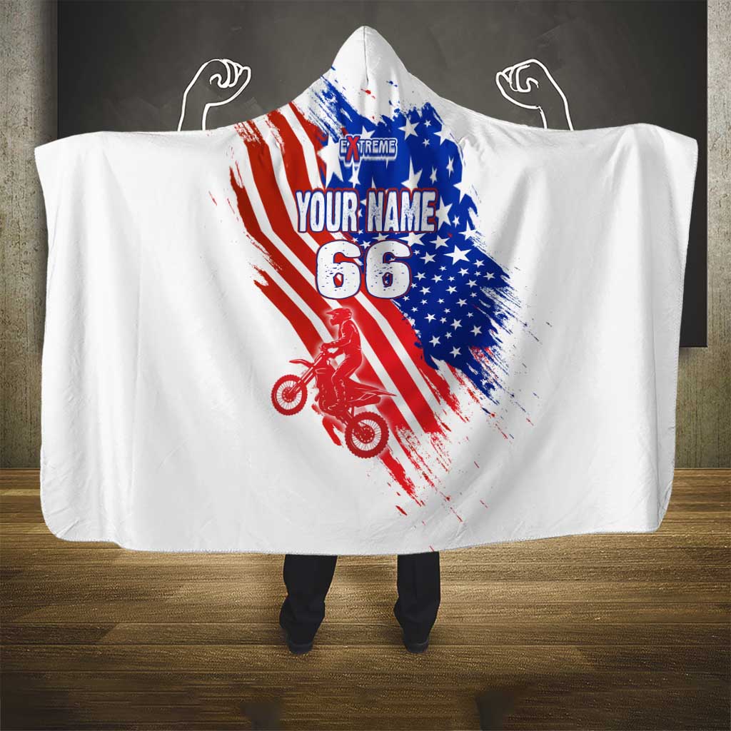 Custom Patriotic Motocross Hooded Blanket with American Flag - Wonder Print Shop