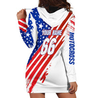 Custom Patriotic Motocross Hoodie Dress with American Flag - Wonder Print Shop