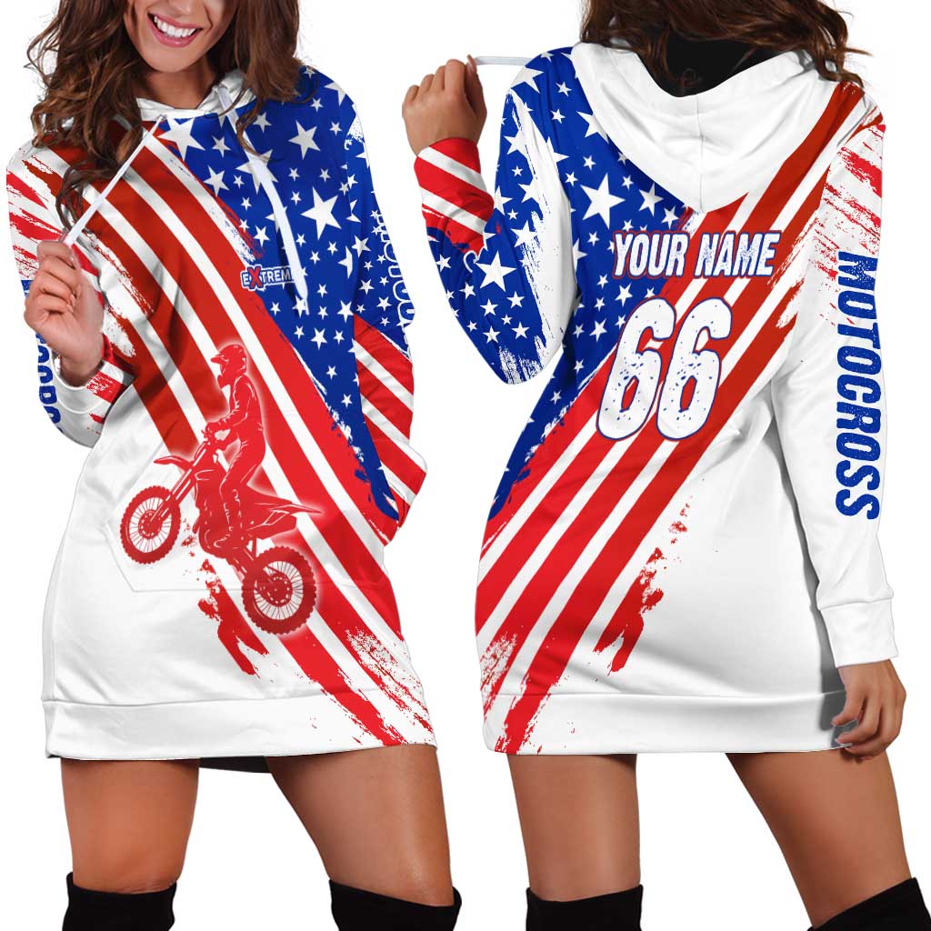 Custom Patriotic Motocross Hoodie Dress with American Flag - Wonder Print Shop