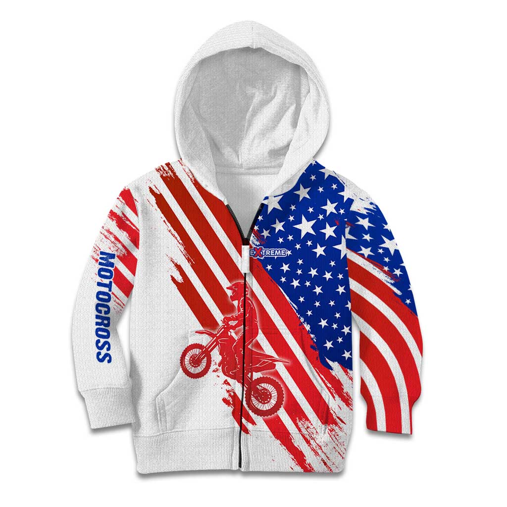 Custom Patriotic Motocross Kid Hoodie with American Flag - Wonder Print Shop
