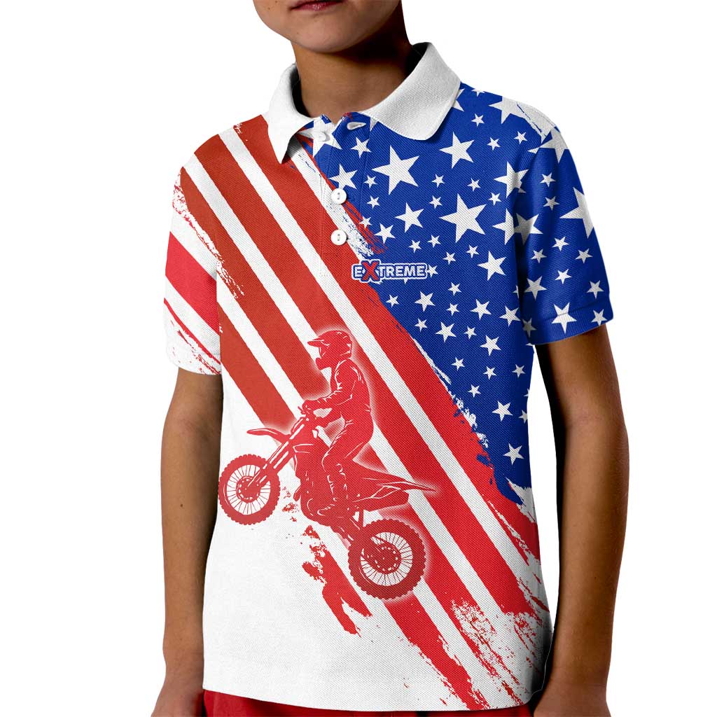 Custom Patriotic Motocross Kid Polo Shirt with American Flag - Wonder Print Shop