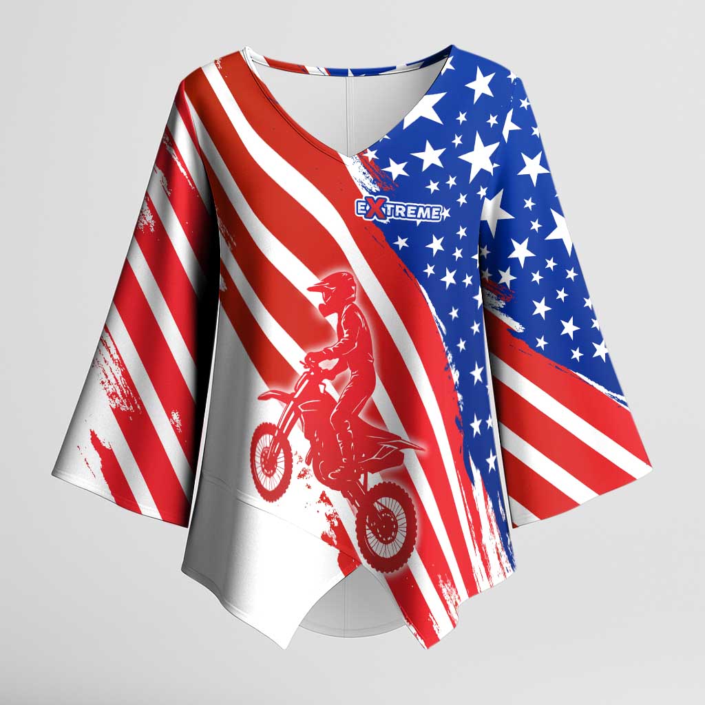 Custom Patriotic Motocross Kimono Sleeve Blouse with American Flag - Wonder Print Shop