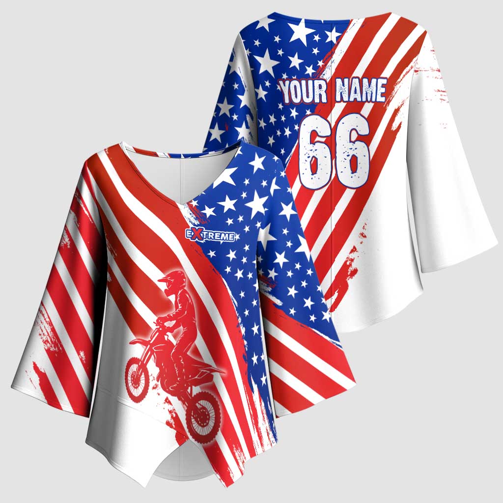Custom Patriotic Motocross Kimono Sleeve Blouse with American Flag - Wonder Print Shop