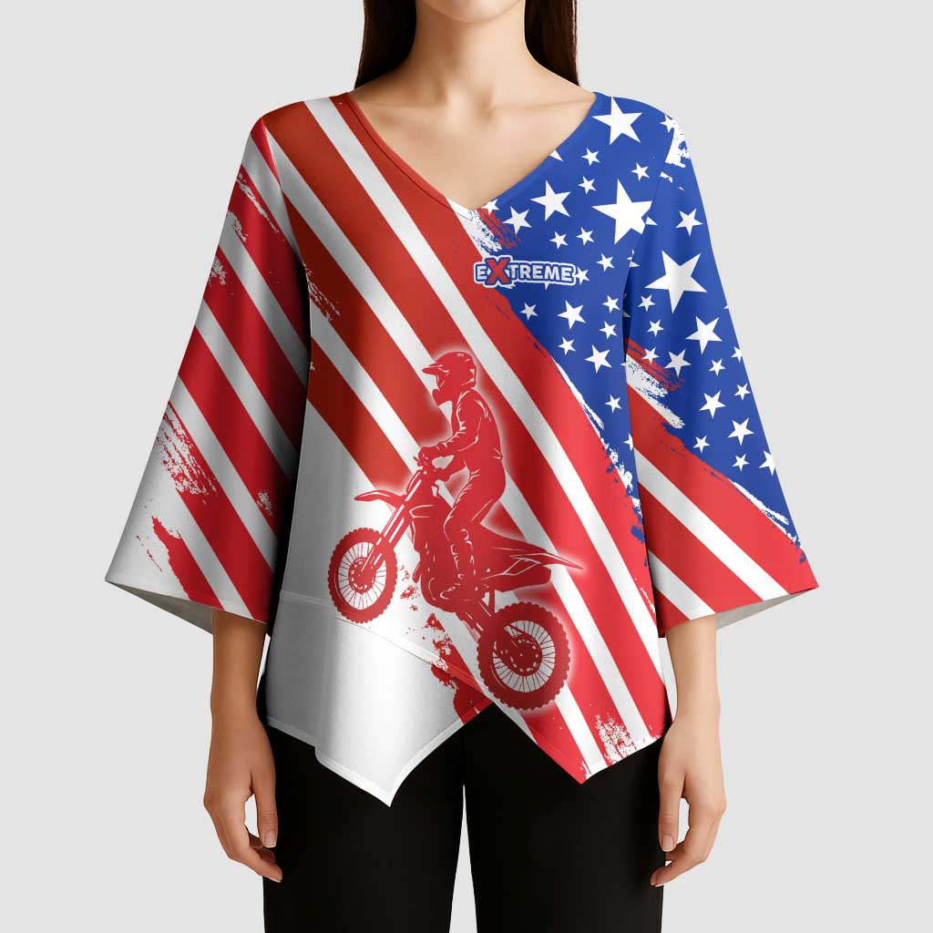 Custom Patriotic Motocross Kimono Sleeve Blouse with American Flag - Wonder Print Shop