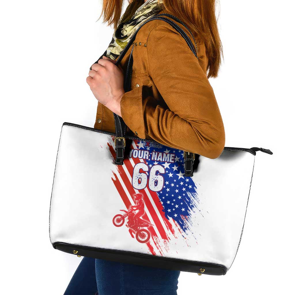 Custom Patriotic Motocross Leather Tote Bag with American Flag - Wonder Print Shop
