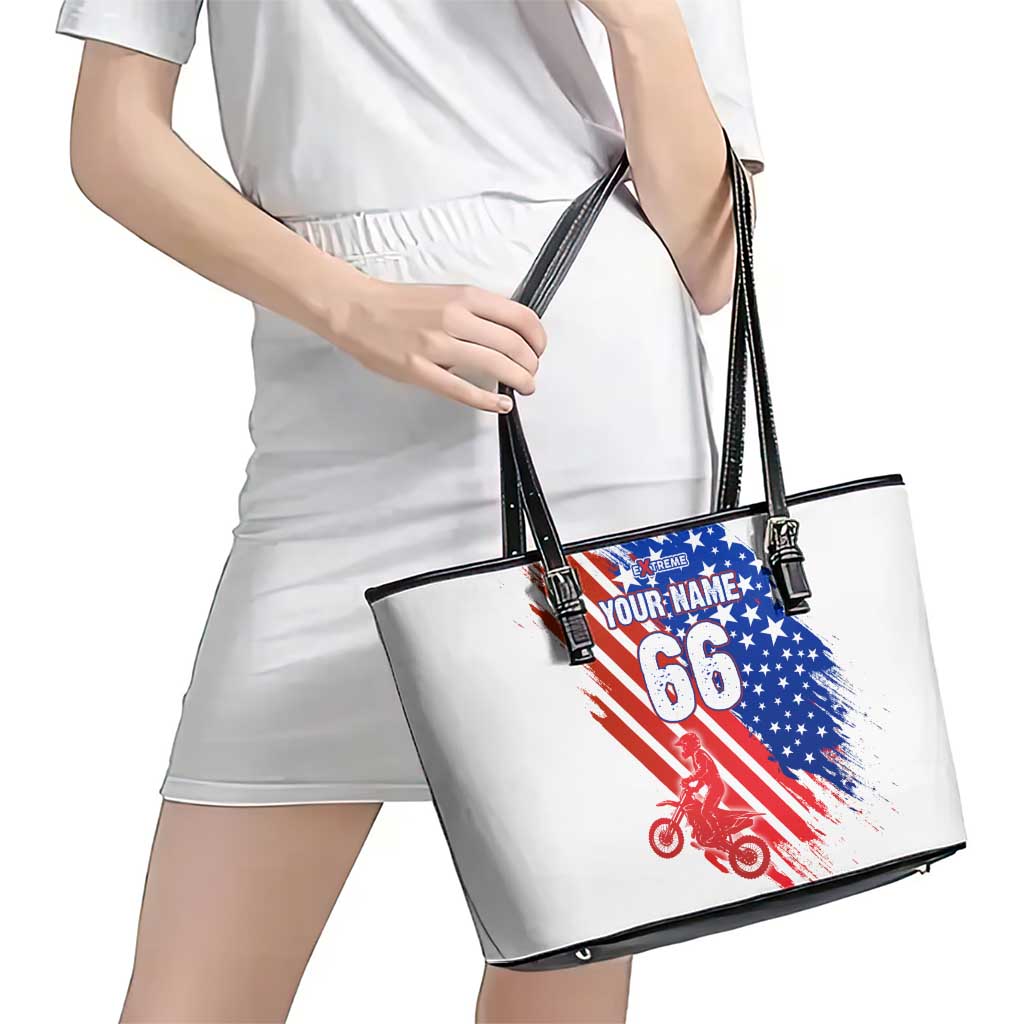 Custom Patriotic Motocross Leather Tote Bag with American Flag - Wonder Print Shop