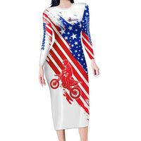 Custom Patriotic Motocross Long Sleeve Bodycon Dress with American Flag - Wonder Print Shop