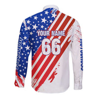 Custom Patriotic Motocross Long Sleeve Button Shirt with American Flag - Wonder Print Shop