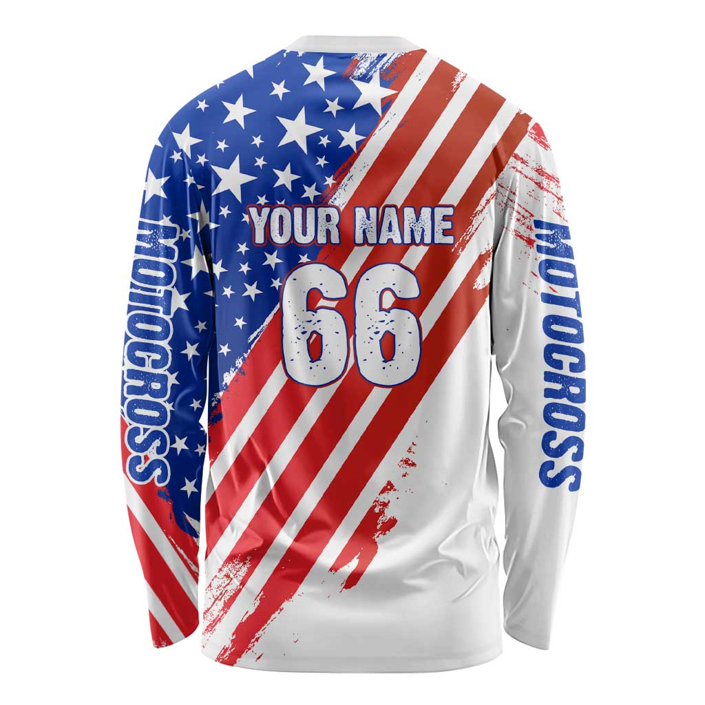 Custom Patriotic Motocross Long Sleeve Shirt with American Flag - Wonder Print Shop