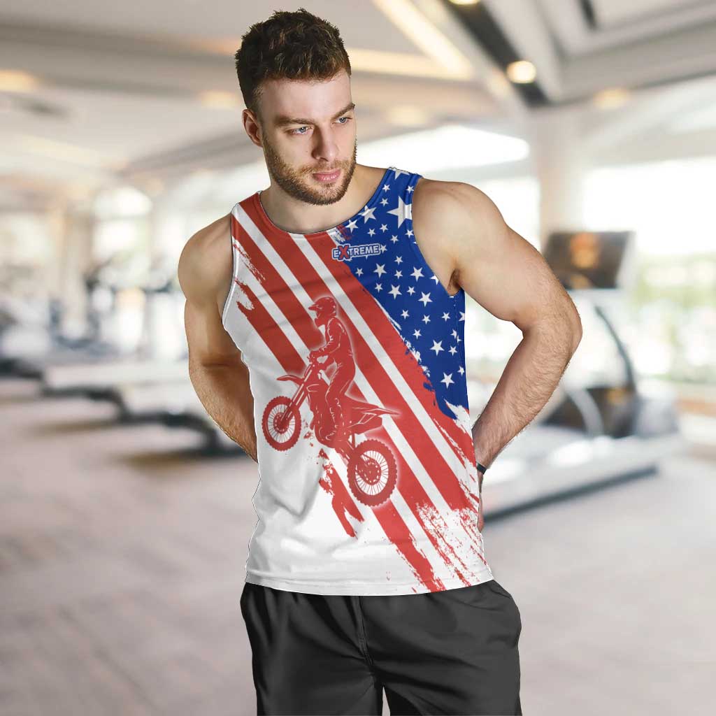 Custom Patriotic Motocross Men Tank Top with American Flag - Wonder Print Shop