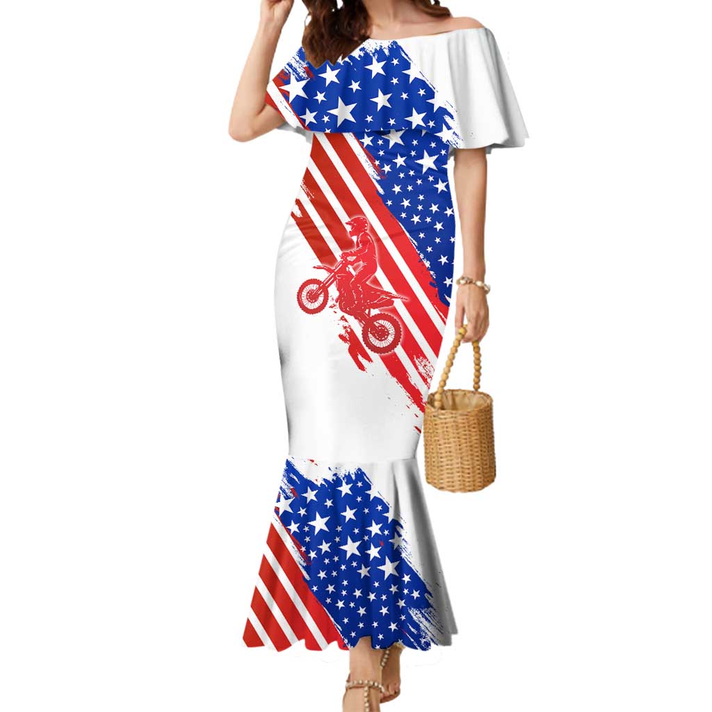 Custom Patriotic Motocross Mermaid Dress with American Flag - Wonder Print Shop
