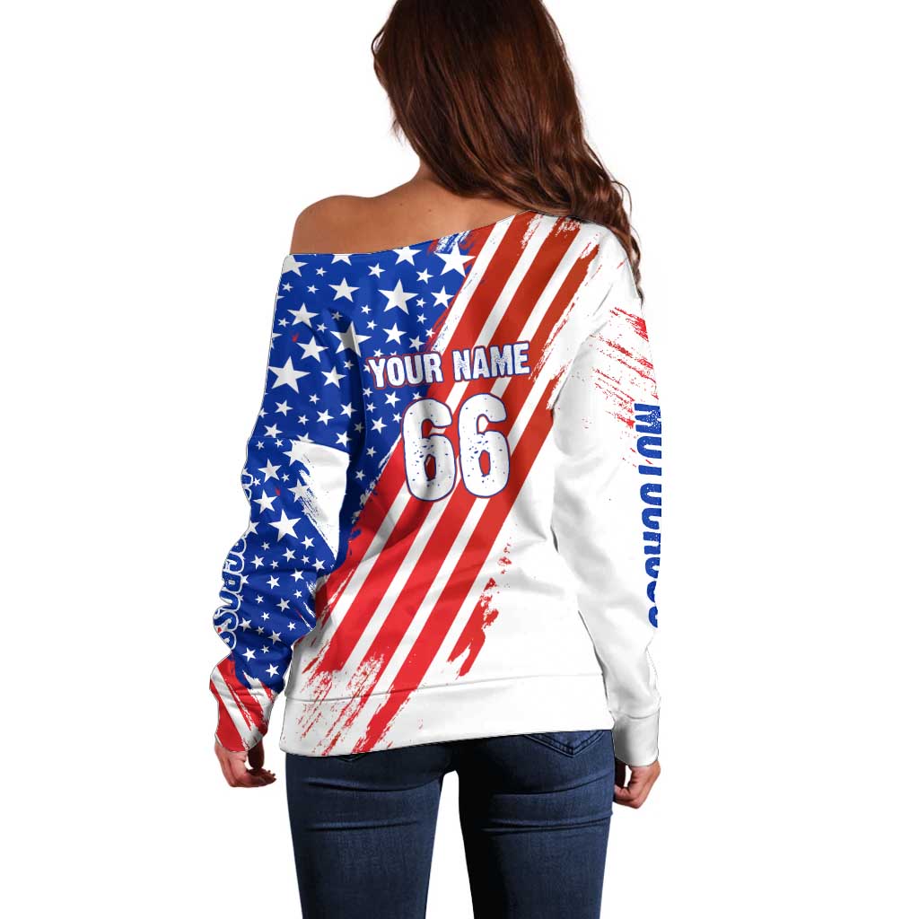 Custom Patriotic Motocross Off Shoulder Sweater with American Flag - Wonder Print Shop
