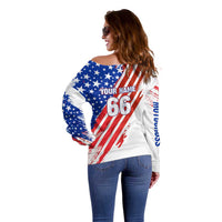 Custom Patriotic Motocross Off Shoulder Sweater with American Flag - Wonder Print Shop