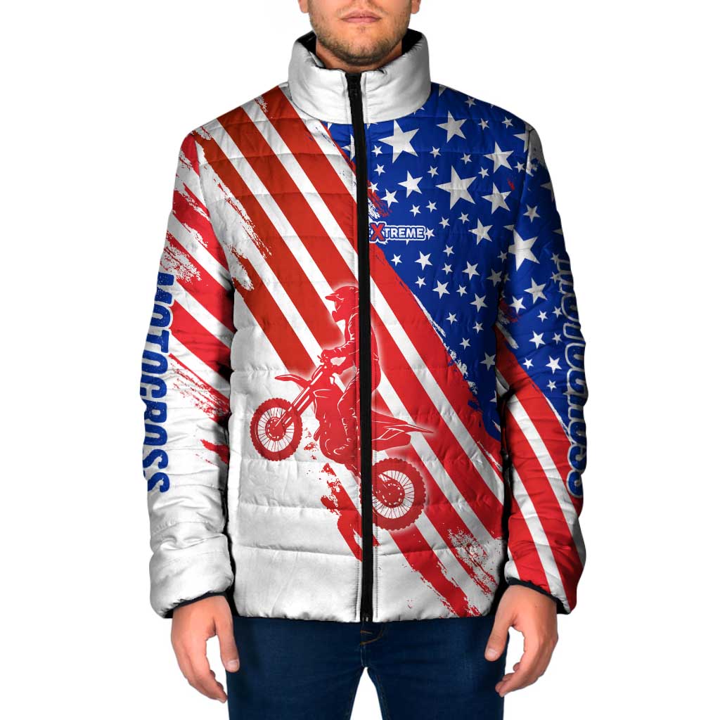 Custom Patriotic Motocross Padded Jacket with American Flag - Wonder Print Shop