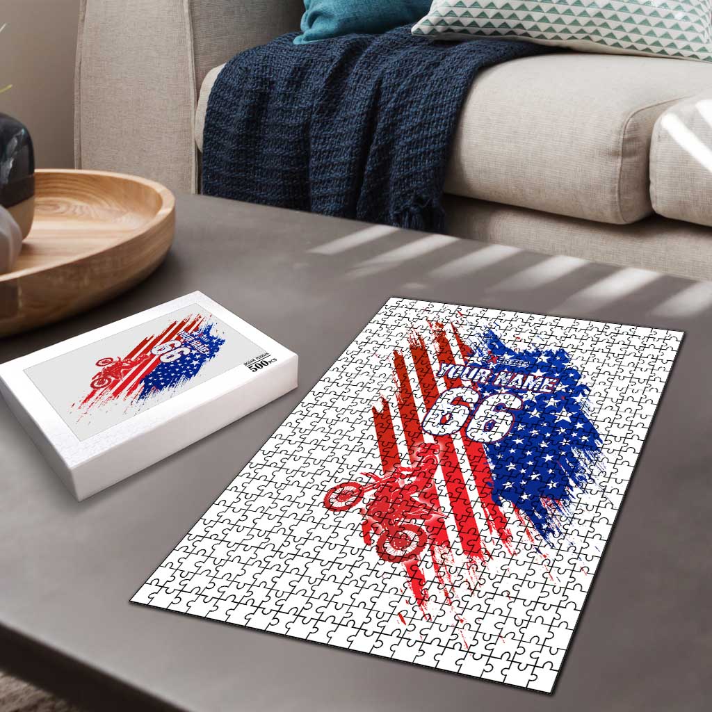 Custom Patriotic Motocross Puzzle with American Flag - Wonder Print Shop